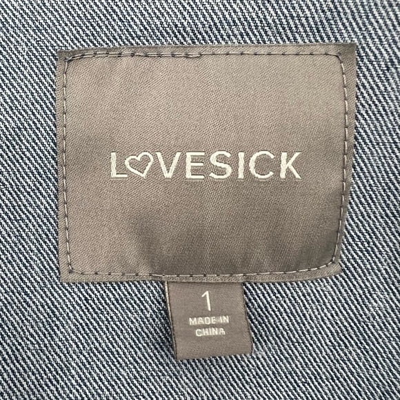 Lovesick Fleece Sleeve Denim Jean Jacket Size 1 Women's - Picture 2 of 7